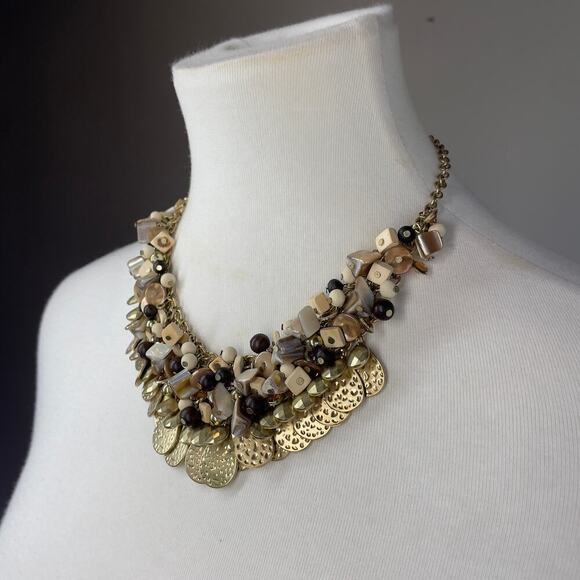 Hammered Medallion Beaded Statement Necklace y2k NWT - Picture 12 of 15